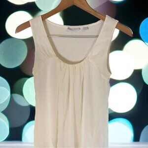 New York Company Tank Top XS  White Pleated Scoop Neck Stretch Y2K Minimalist